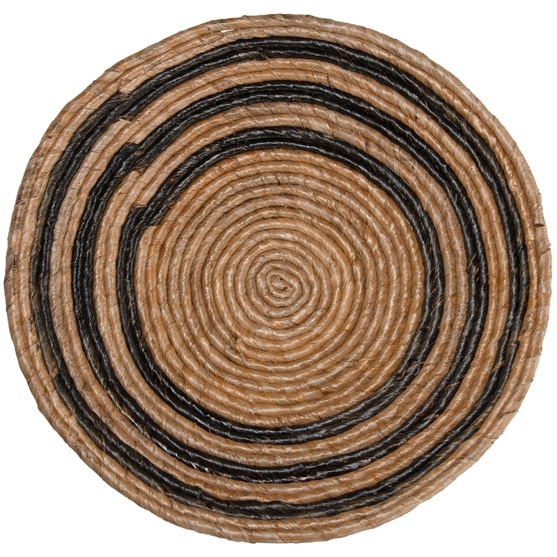 Jute Rug Natural Beige With Black Hand Braided